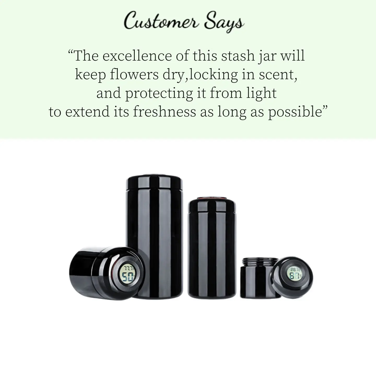 Wholesale UV violet glass jar bottle 4oz 250ml 500ml 1L smell proof black glass bottle with led temperature humidity display