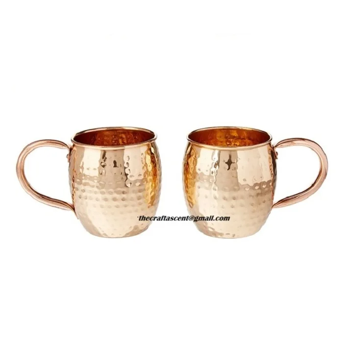 Set of 2 Copper Moscow Mule Mugs Barrel Shape With Hammered Polished Handmade Metal Drinkware For Bars And Restaurant By India