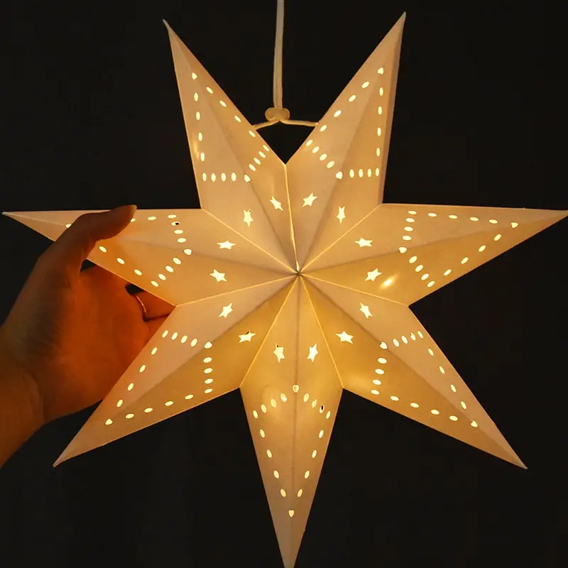 Paper Lantern Christmas 8 Pointed Hanging Star with LED Light String Lampshade Pendant paper decoration christmas