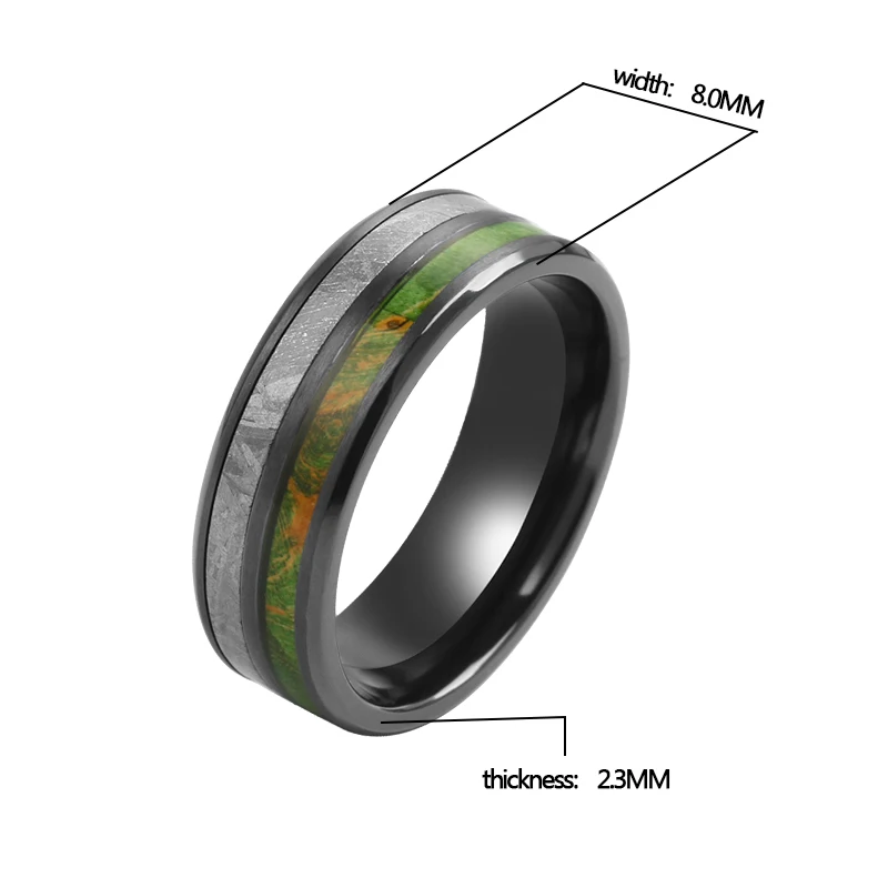 Tizti Jewelry Wholesale Rings Jewelry 8MM Men Ring Meteorite Black Zirconium Titanium Tungsten Ring