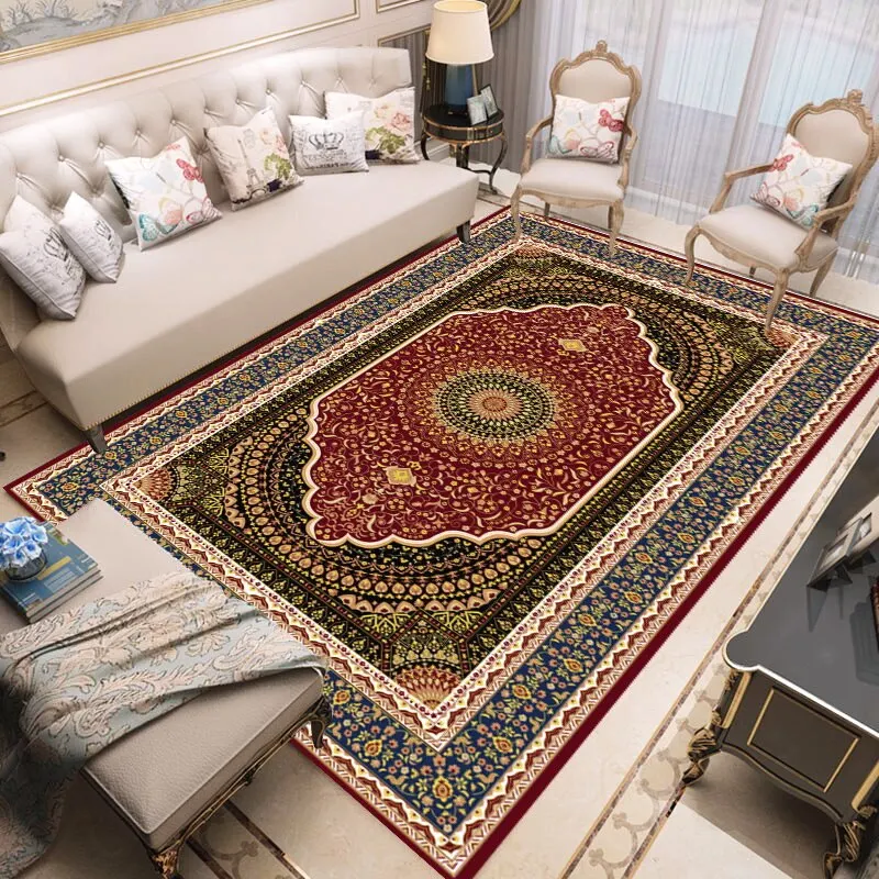 European-style Rugs Retro Ethnic Style Crystal Velvet Carpet Large Area Bedroom Carpets Simple Sofa Coffee Table Rug Living Room