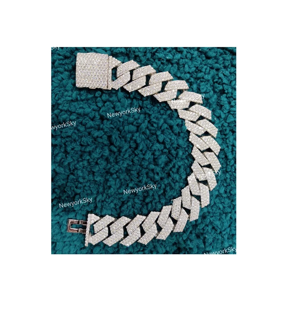 22MM 20 Inches Sterling Silver D Color VVS Moissanite Diamond Iced Out Cuban Link Chain Necklace for Men Women Hip Hop Necklace