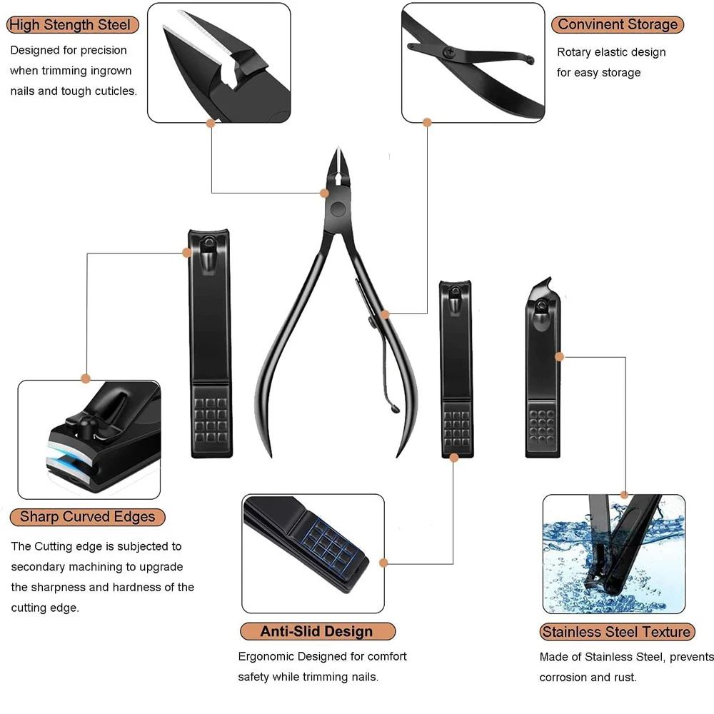 Manicure Set Nail Clippers Pedicure Kit 16 Pieces Stainless Steel Manicure Kit Solid Professional Grooming Kits