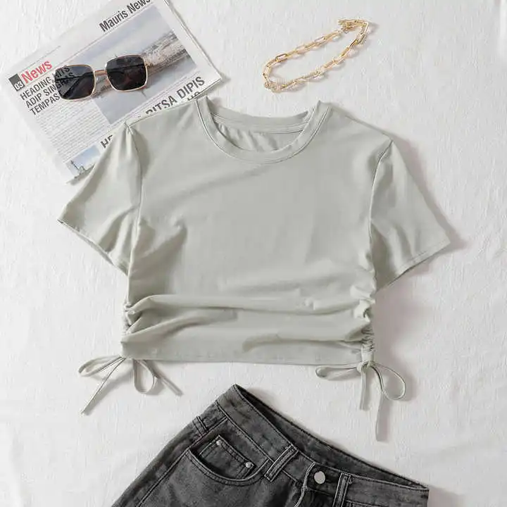 New Design Ladies Summer 220gsm Cotton Crop Top T Shirt Custom Printing Women Custom Demand Crop Top