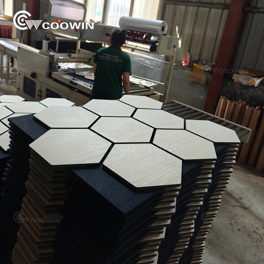 Hexagon Wall Panel Interior design Wooden Slat Acoustic Panel Sound Absorbing Polyester Acoustic Wall Panels