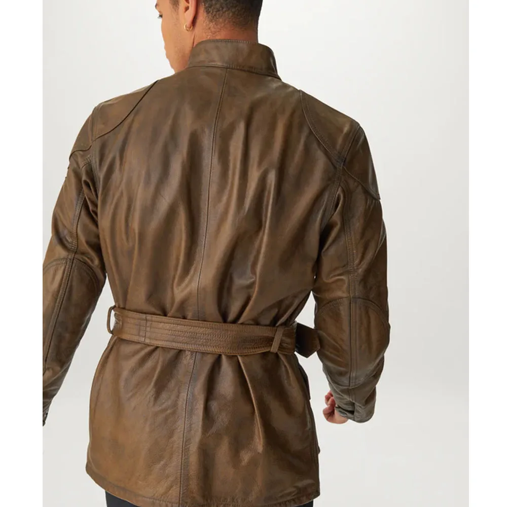 Panther 2.0 Leather Jacket Burnished Gold Hand Waxed Leather Saddle Brown Pro leather jacket in brown / black