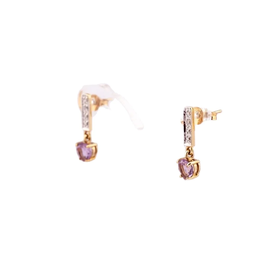 Factory Price Heart Shaped Silver 925 Natural gemstone amethyst and diamond earrings  jewelry set from Thailand
