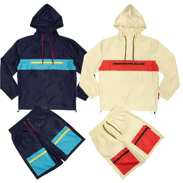 New Men Two Piece Custom Windbreaker Shorts And Jacket Tracksuit Reflective Zip Up Nylon Two Piece Windbreaker Short Set