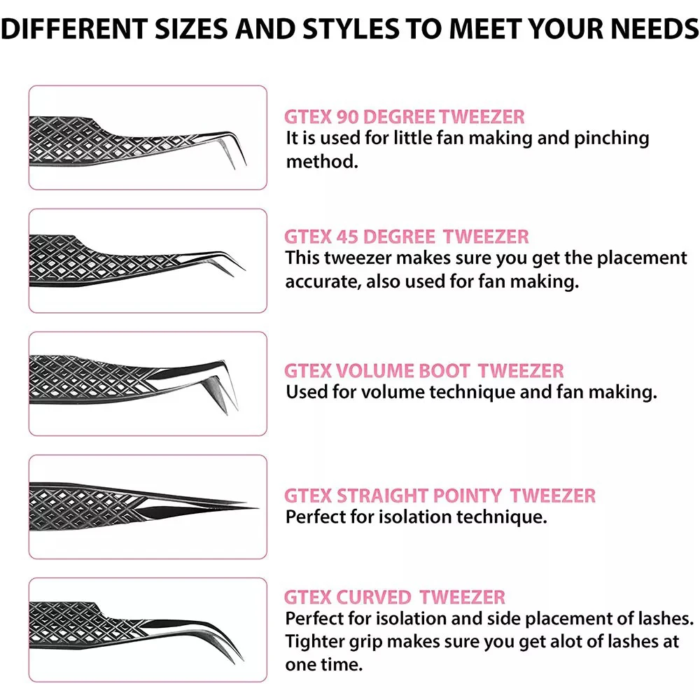 Diamond Grip Lash Tweezers Private Label Stainless Steel Fiber Tip 45 90 Degrees Matte Volume Tweezer For Eyelash Extension