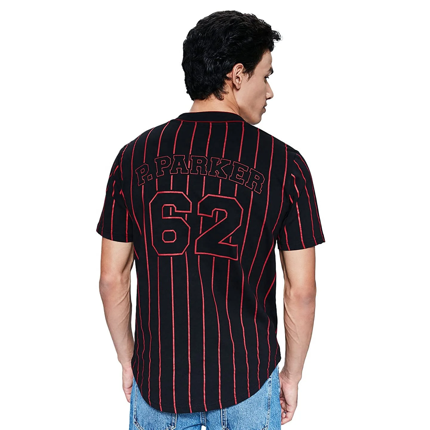 Wholesale Polyester Red Pinstripe Baseball Jersey Button Up Sports Shirt Personalized Stitched Name Number for Men/Women/Youth