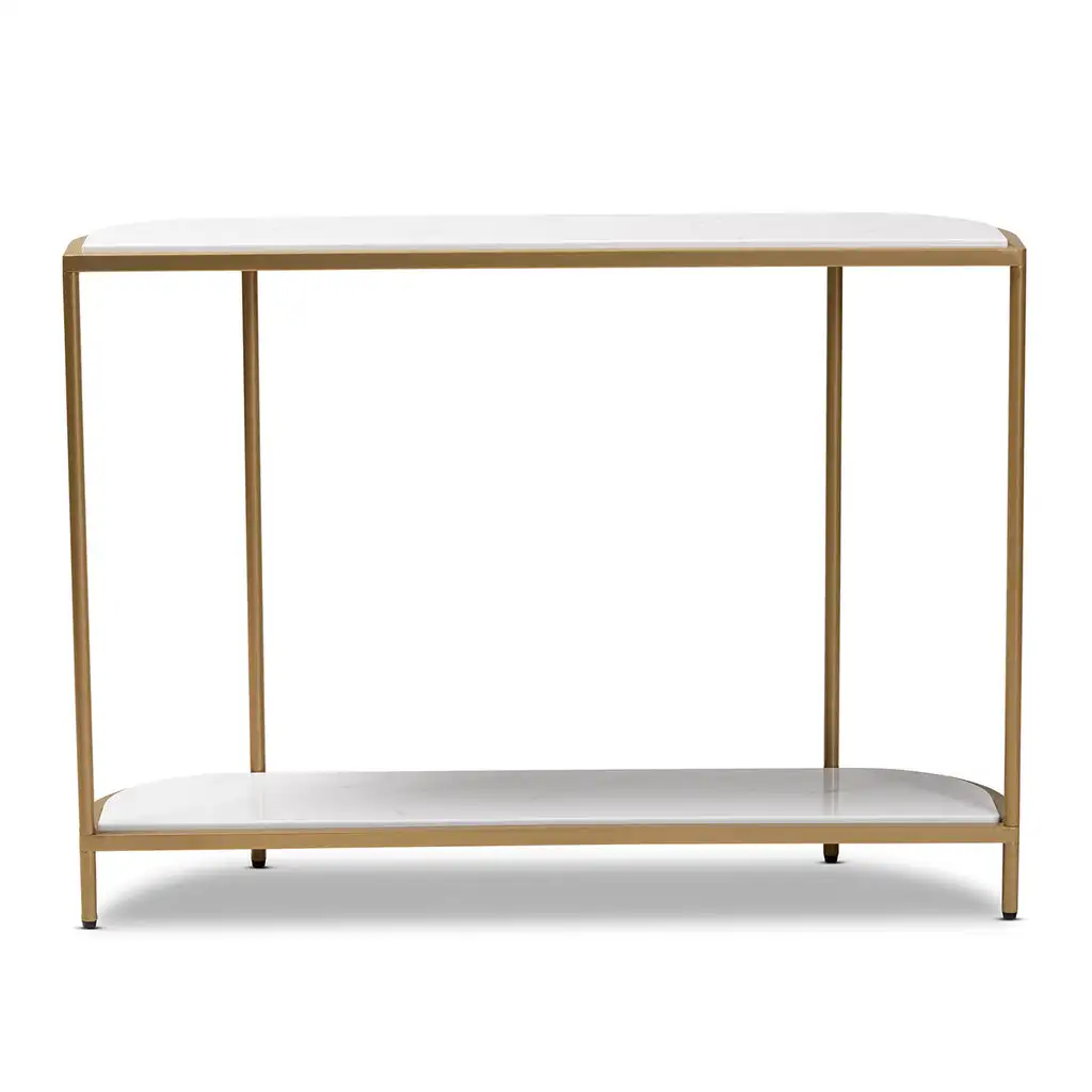 Luxury Console Table Cultivate An Air Of Luxury In Your Space A Minimalist Metal Frame And Two Oval Shaped Faux Marble Shelves