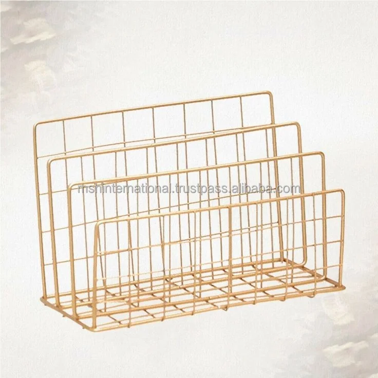 Maganzine storage rack  Brown Mesh Wire Design Metal Magazine Holder Rack Display Files Rack