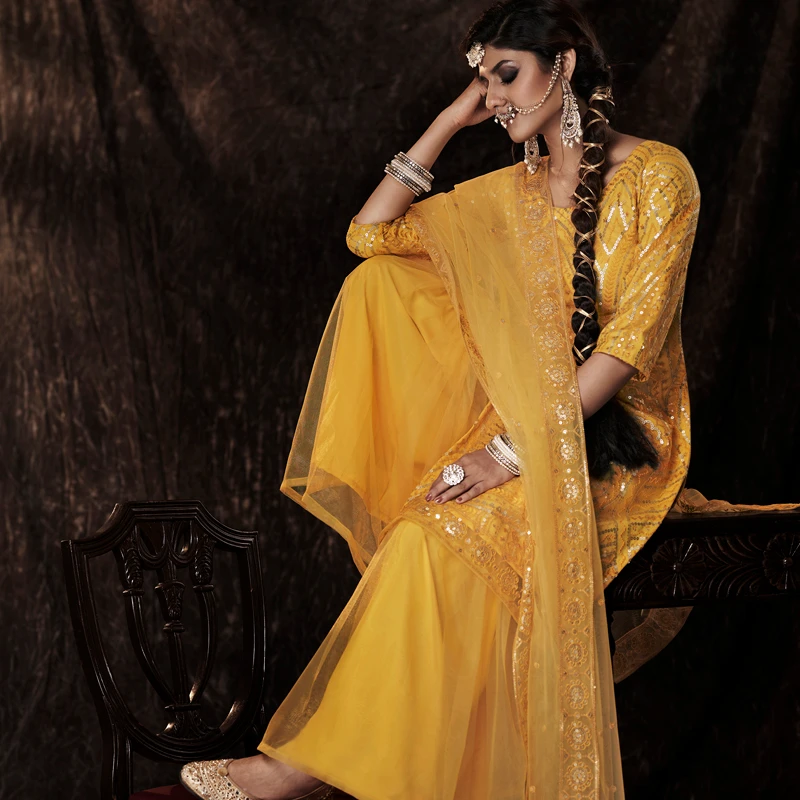 Wedding Wear Readymade Sharara Suits Made of Soft Net For Women By Indian Manufacturer