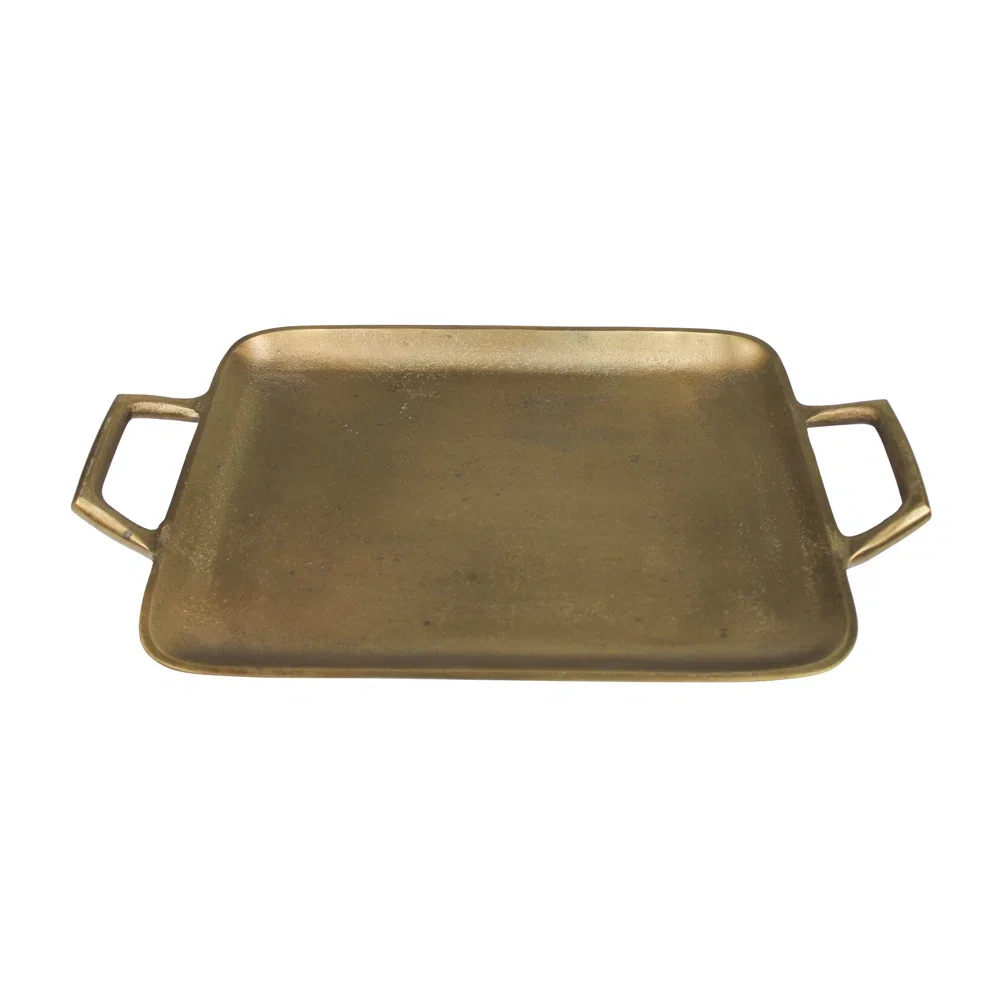 Metal Aluminum Tray Rectangle Shape With Antique Brass Finished Set Of (3)
