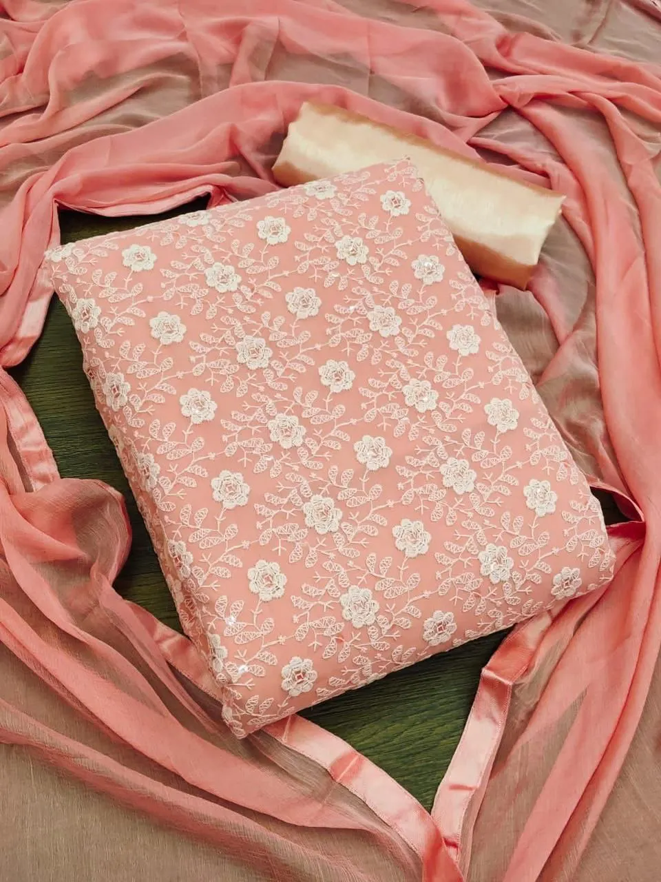 geoegette sequenece dress materials suit with siffly work