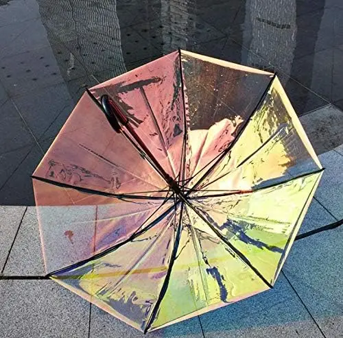 high quality guarda chuva umbrella supplier PVC Holographic Fashion Rain Long Handle Transparent Sunshade Umbrellas for the rain