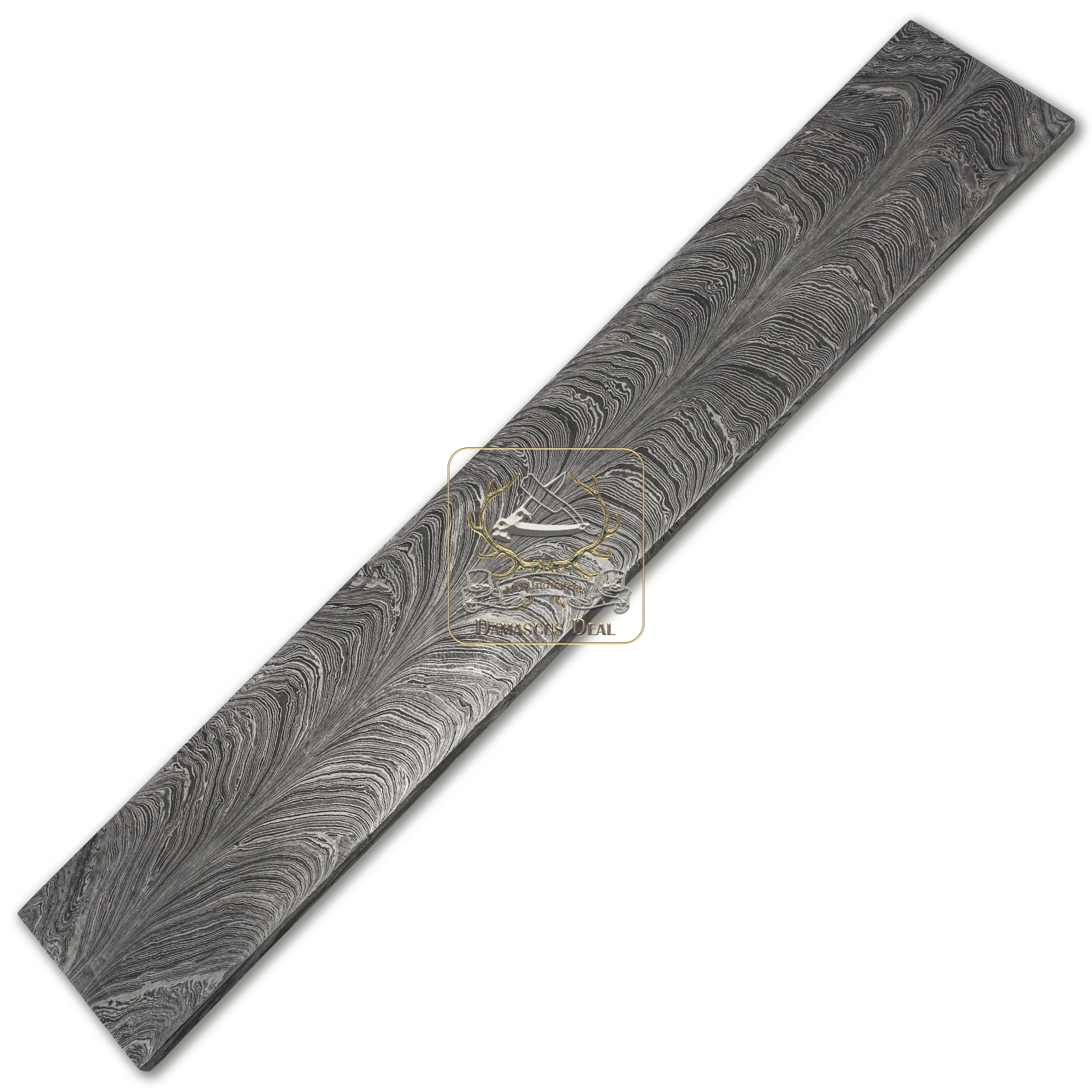 Damascus Steel Billet Feather Pattern DD-Feather-112 for Knife Making Hand Forged Carbon Steel Hardness 58-62 HRC Billet