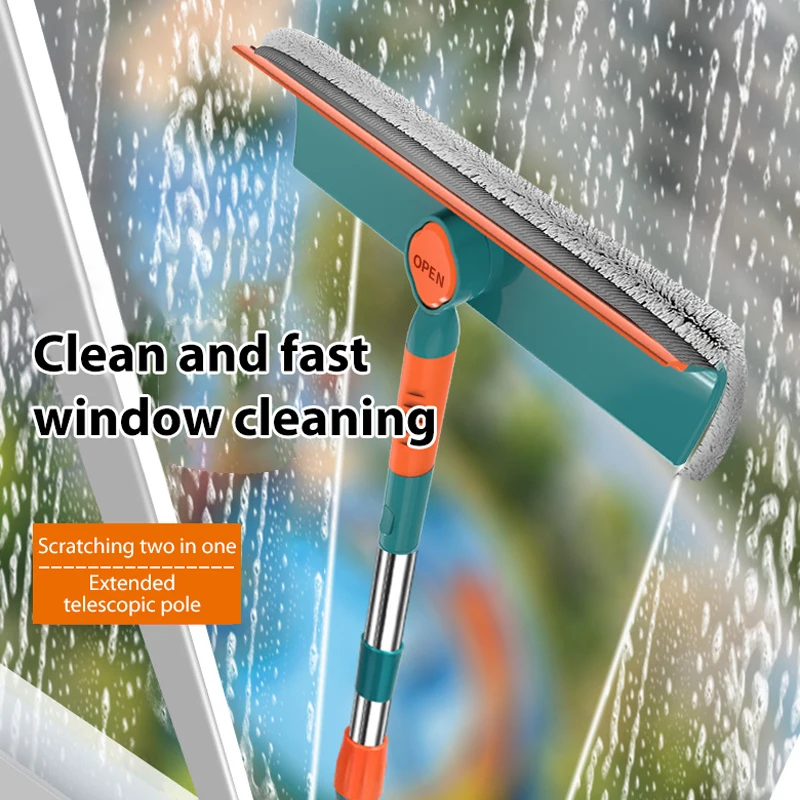 Window scraper cleaning tool  detachable double-side glass wiper with lang handle multi-purpose telescopic rod