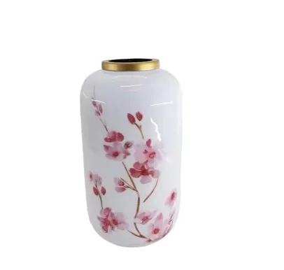 Flower Printed Flower Vase For Holding Beautiful Flower Home Decorative Vases Golden Top Eye Catching Pots Jars Trending