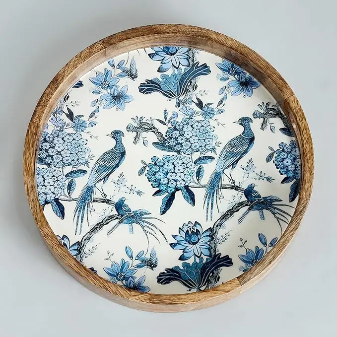 BEAUTIFUL WOOD TRAY PRINTED ENAMELLED WOODEN SERVING TRAY