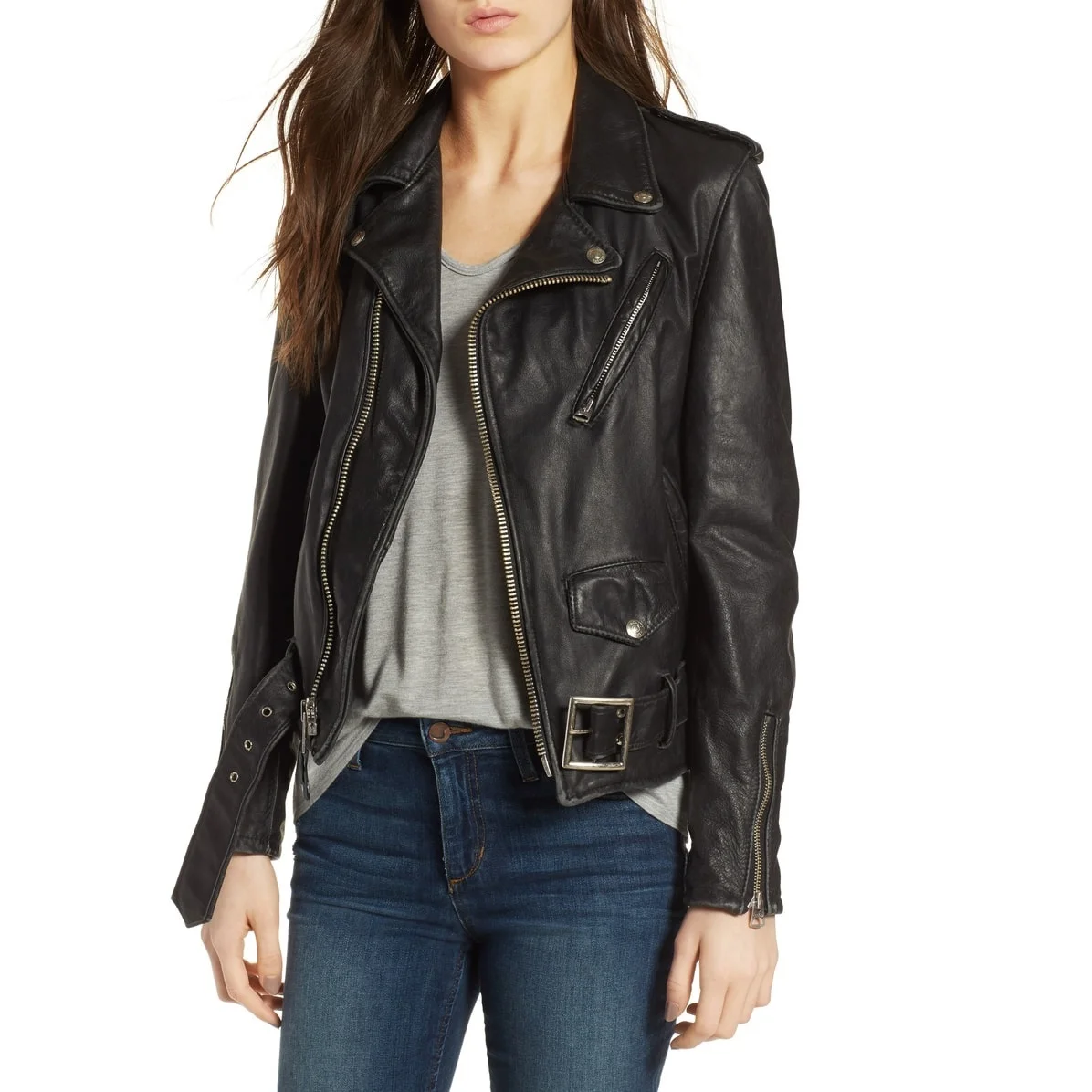 Real Leather Jackets Sheepskin Aniline Zipper Cityscape Black Schott Perfecto Black Slim Fit Leather Jacket Women
