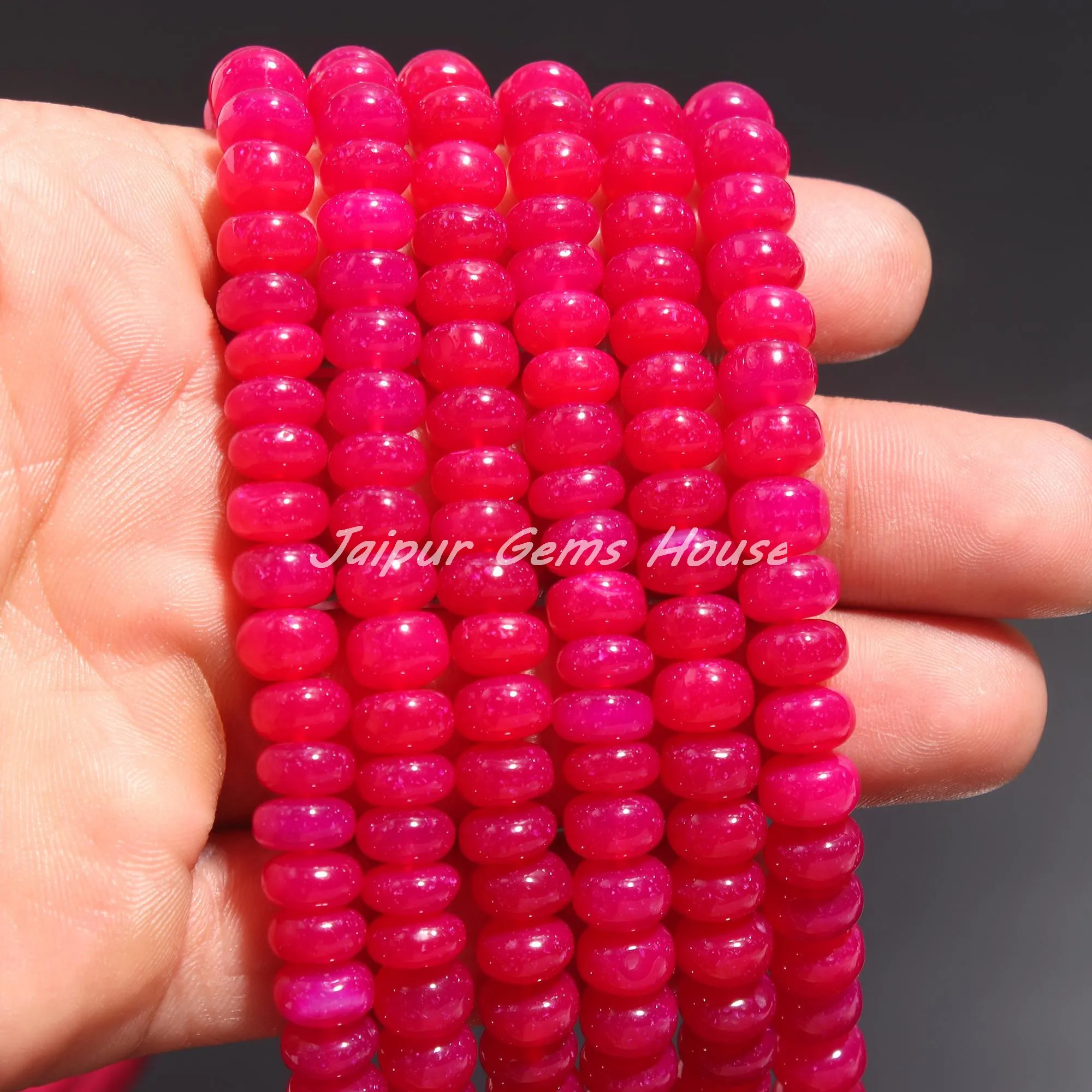 Natural Hot Pink Chalcedony Smooth Rondelle Beads 8mm Pink Chalcedony Gemstone Beads High Quality Chalcedony Crystal for Jewelry