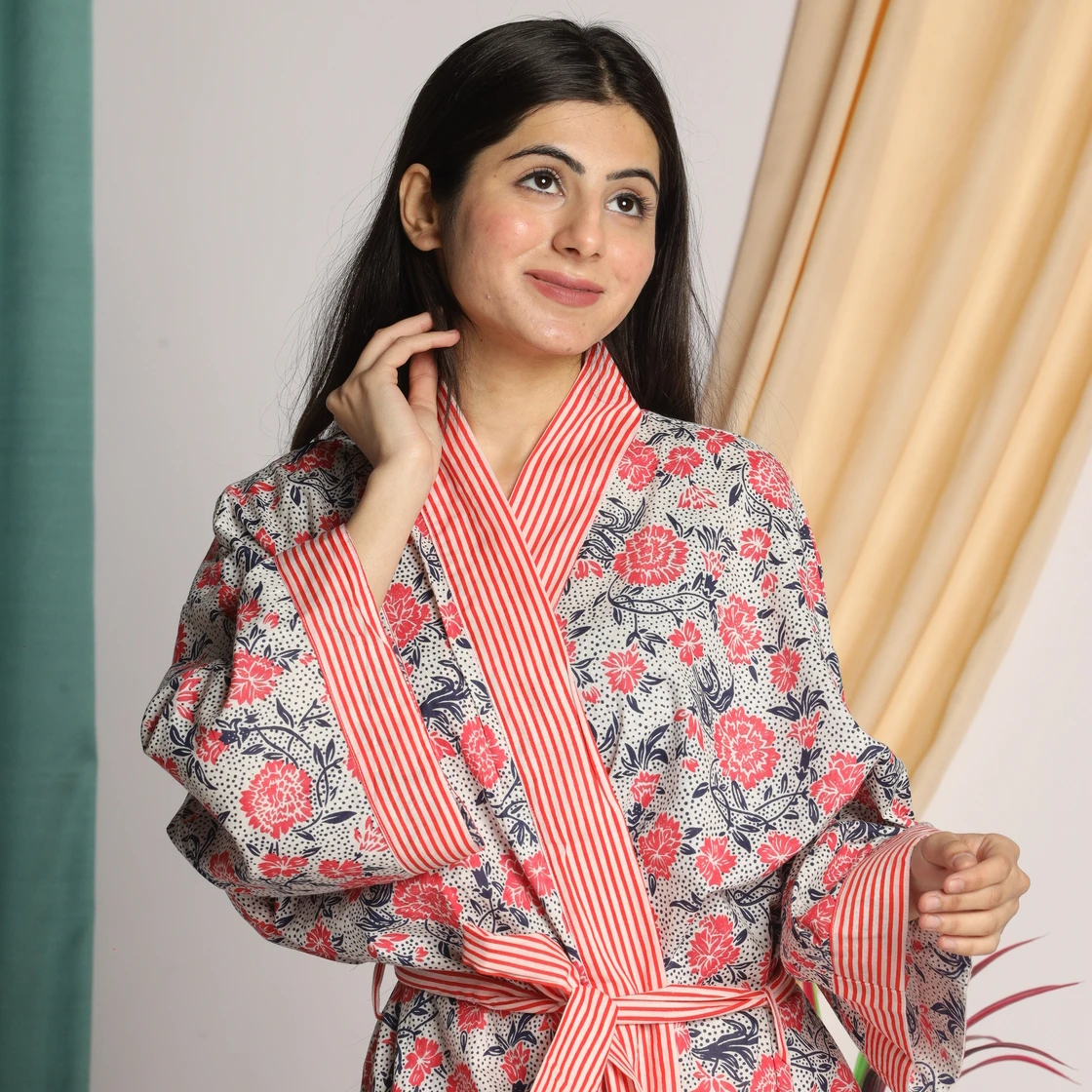 2024 collection Boho Wrap Dress women Silk Long Kimono Sleepwear Kimono Soft Indian Floral Dress For To be Moms handmade product