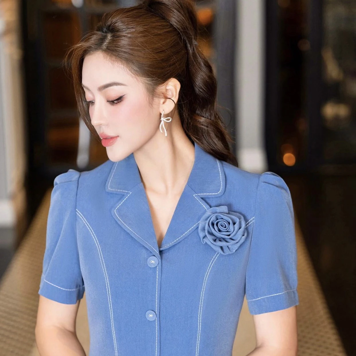 Vietnamese-Made Elegance Retro Floral Denim Midi Skirt for Modern Women - Perfect Addition to Made in Vietnam Dresses