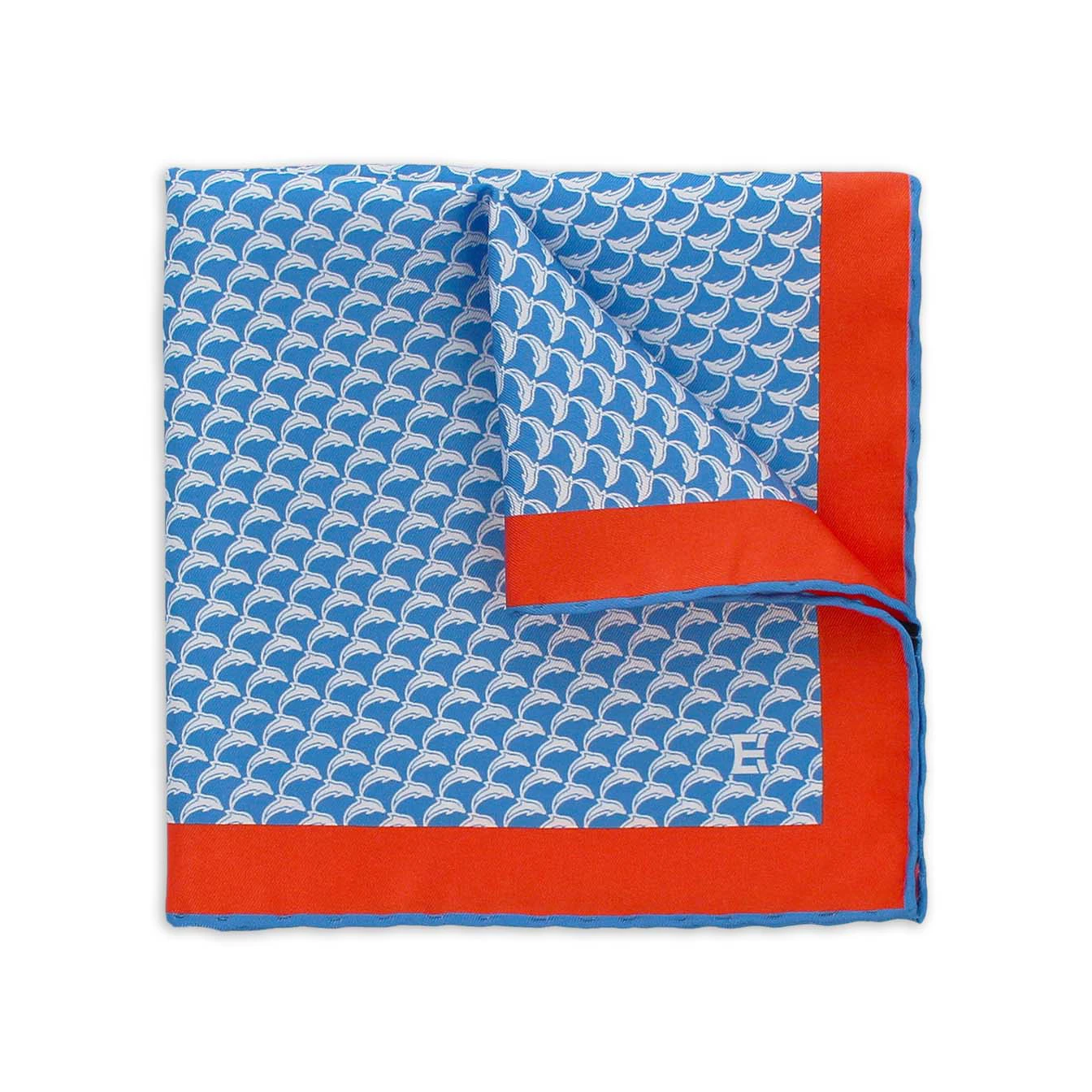 Sophisticated Silk Italian Printed Pocket Square - Delfino Light Blue Print - Excellent for Unmatched Elegance