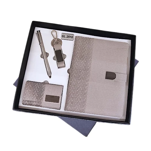 Luxury Promotional Gift Set 4 in 1 Gift Combo  Keychain, Diary, Visiting Card Holder and Pen Combo Available at Affordable Price