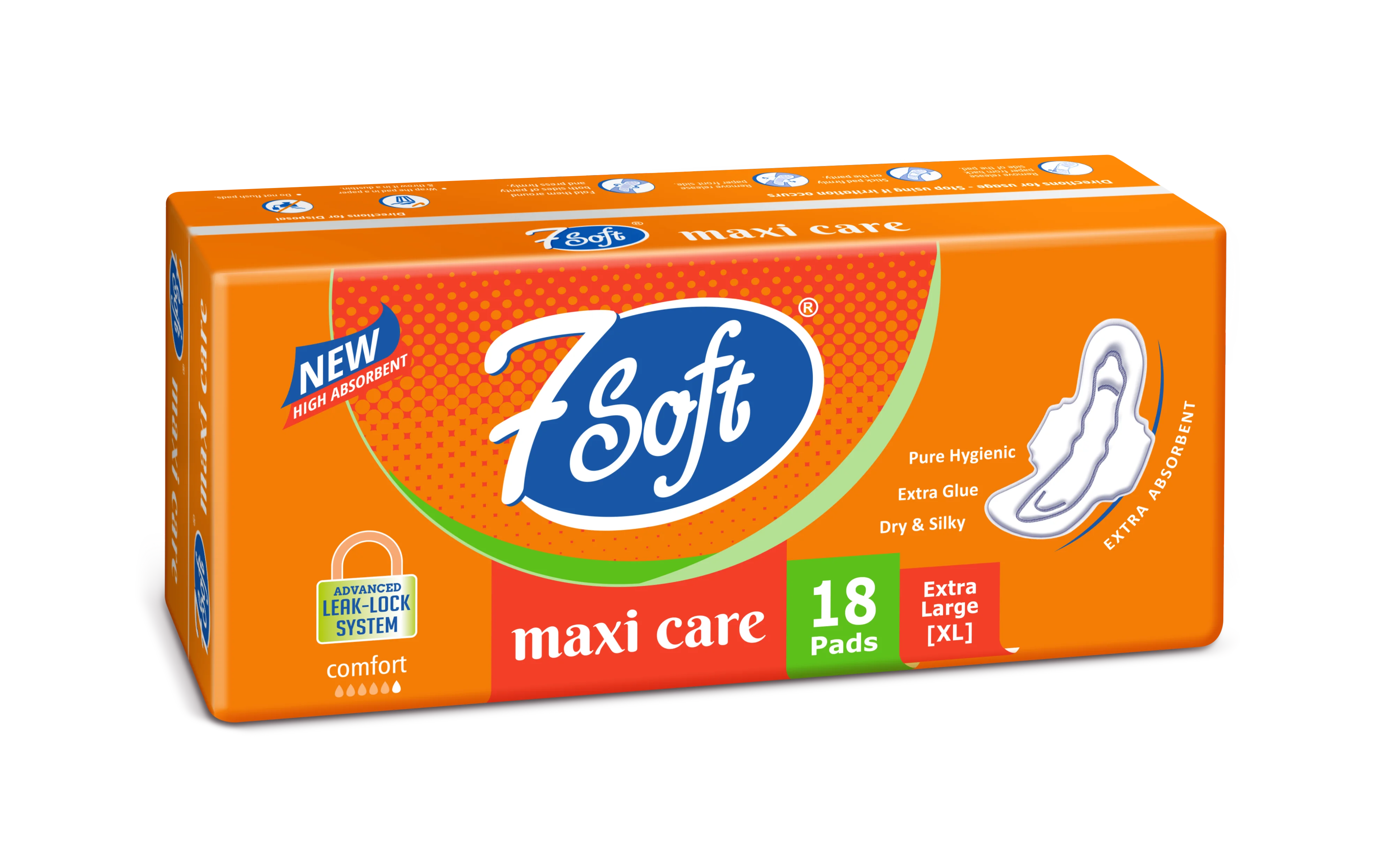Natural Health 18pcs XL Sanitary Pad Set Maxi Care 7 Soft Super Absorbent Cotton Organic Pads with Leak Protection for Women