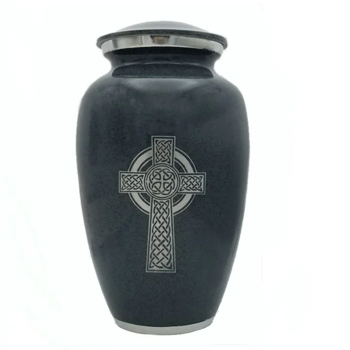 Metal Cremation Urn For Funeral Supplies Classic Jar Cross Engraved Religious Memorial Ashes Keepsake Adult Cremation Burial Urn
