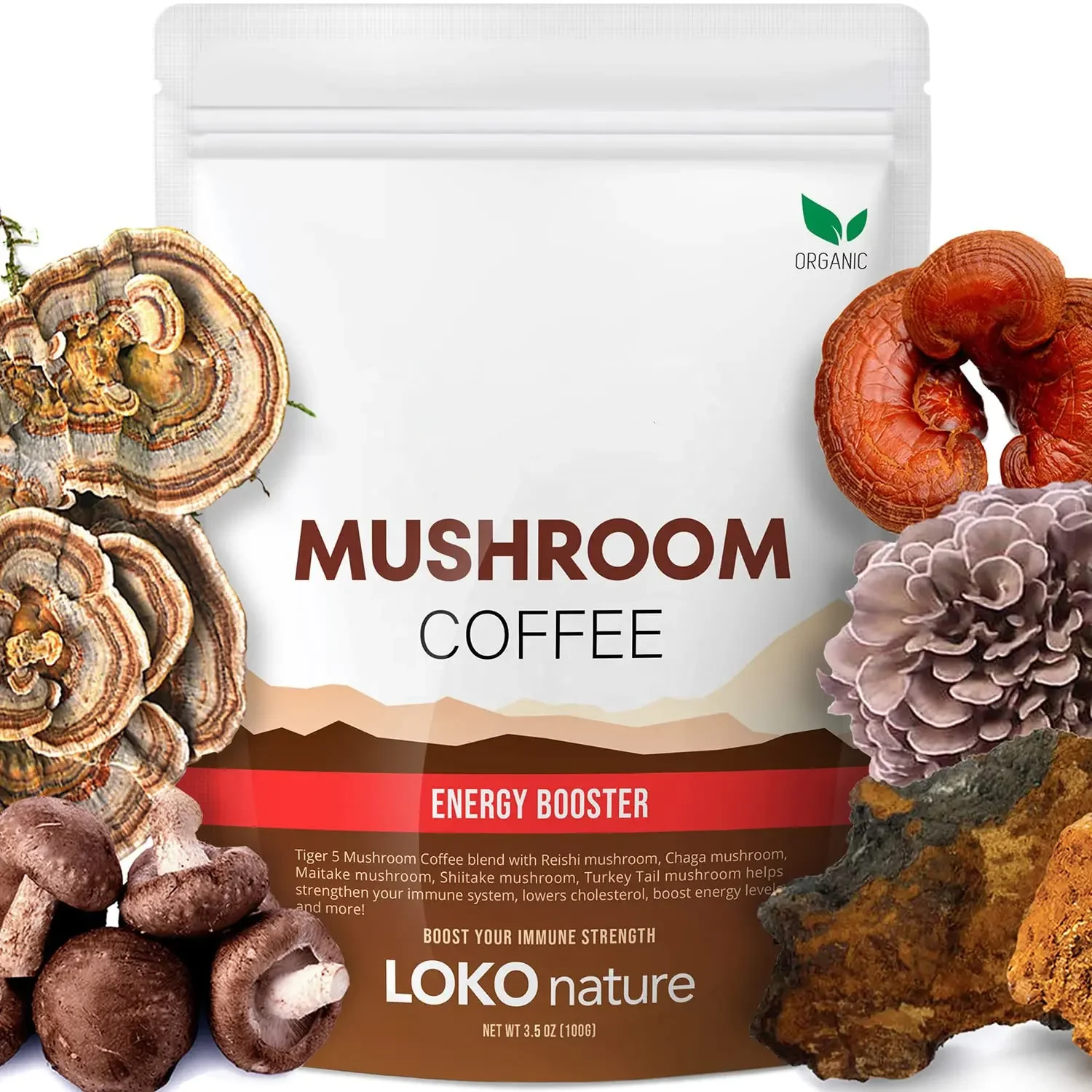 Mushroom Coffee Powder with 5 Superfood Mushrooms Includes Reishi,Chaga,Maitake,Shiitake,Turkey Tail Mushroom Powder OEM ODM