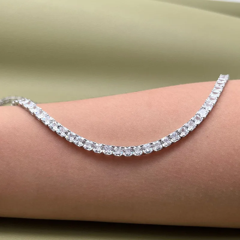 European and American full diamond square rock sugar princess square tennis necklace for women and men hip-hop single row square