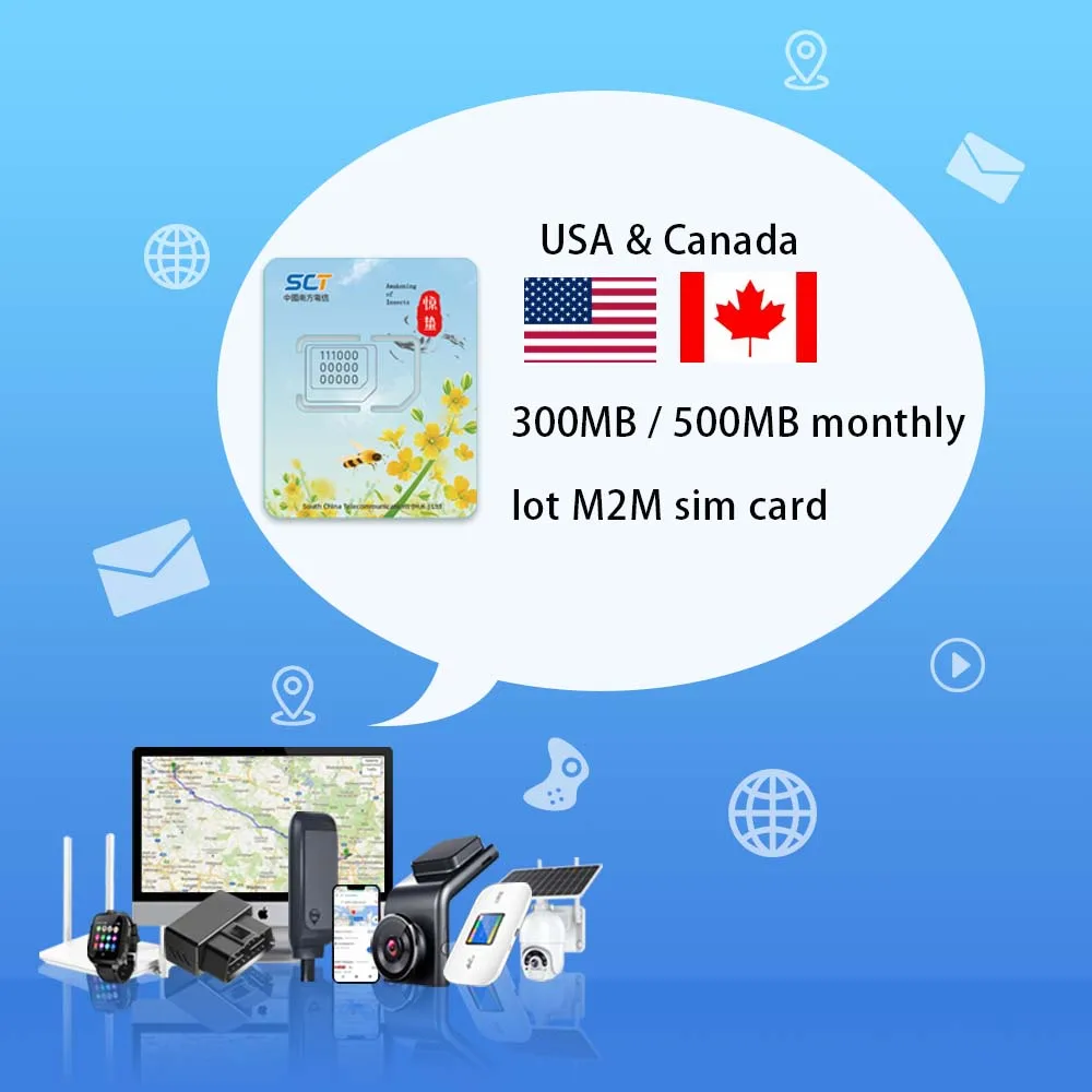 Iot sim-карта США Канада 300 МБ 500 план ежемесячной платы Sim-карта мобильный телефон Sim-карты для сотового