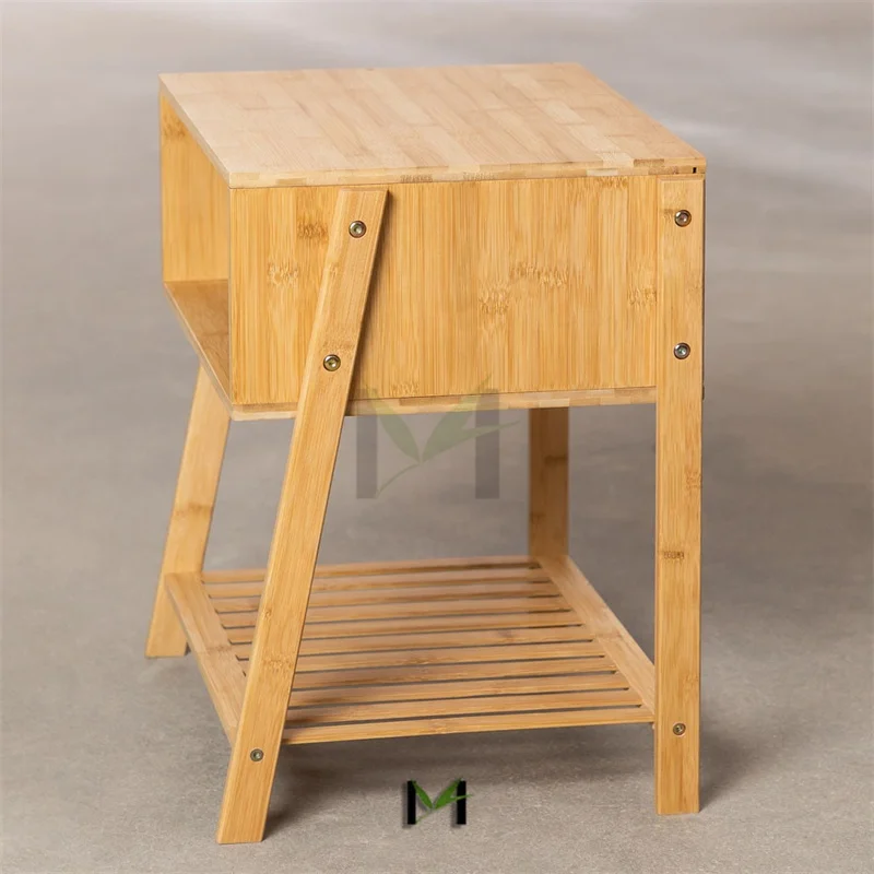Bamboo Wood End Tables Nightstand, Bedside Tables for Living Room Record Player Stand