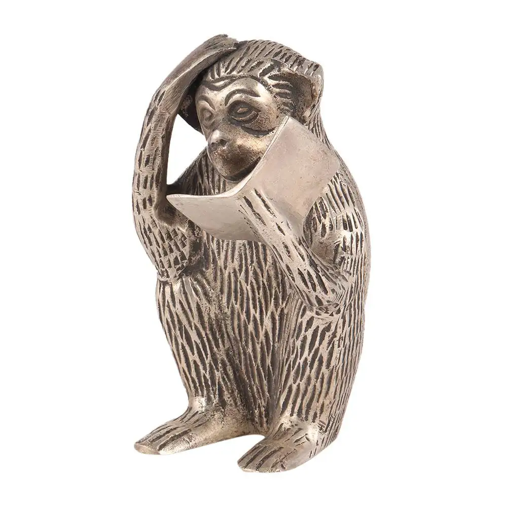Handmade Indian Brass Antique Bronze Monkey Reading Book Sculptures Figurine Statue Home Decor Gift Items 11 x 5 cm SNC-248