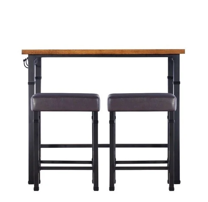 Hot Sale High Quality Modern Luxury Restaurant Furniture Industrial Wooden Iron Dining Table & 2 Stool Chair For Restaurant Set