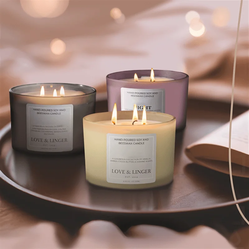 Hot Sale Custom Pillar Unique Wholesale aromatic Soy Wax 3 Wick Scented Candle