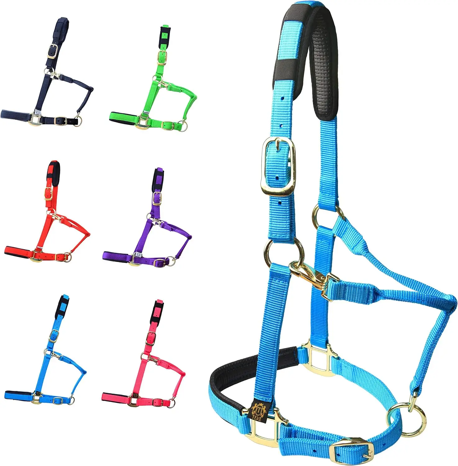 Adjustable Horse Halters by Heavy Duty Soft Nylon, Padded with Anti-rubbing Waffle Neoprene English Saddle Halters from India