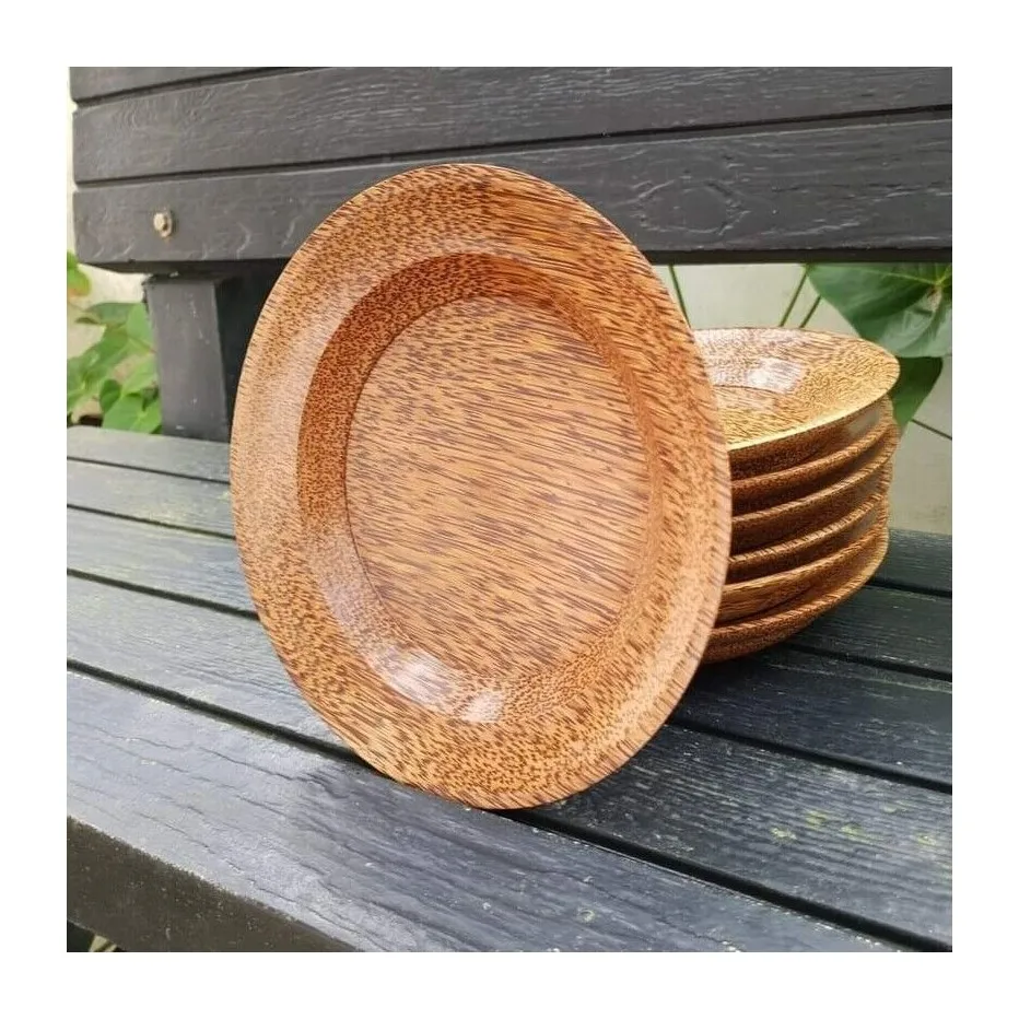 Nordic style coconut wood tableware dinner plates for catering wooden plate set modern zero waste dinnerware dishes
