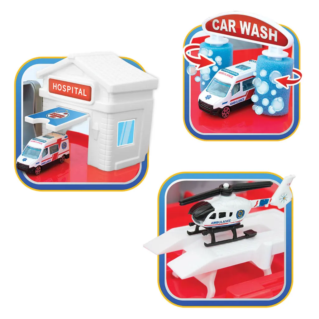 2 Level Hospital Garage Set and Mega Pist Include 1 Metal Helicopter 1 Metal Car Toy for Kids Fun Parking Garage Slot Wholesale