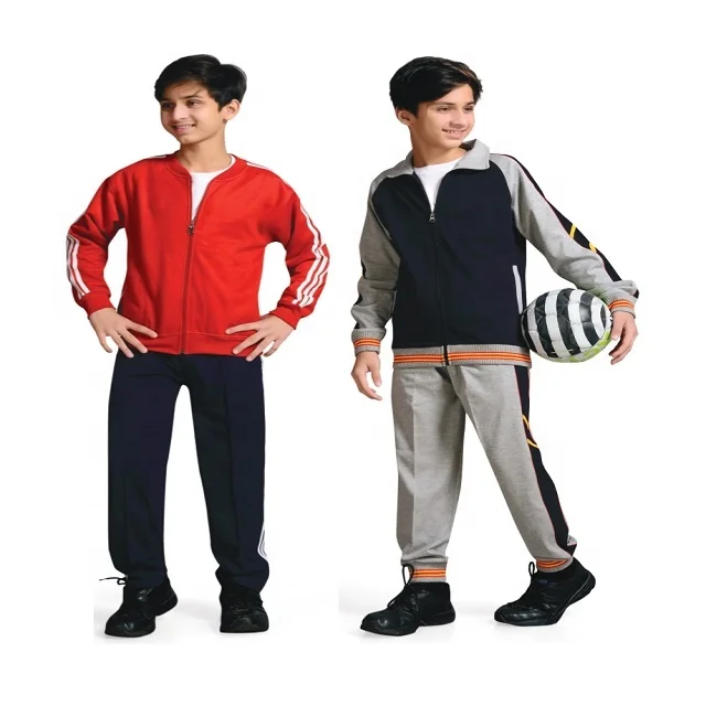 School Students Sports Uniforms Manufacturer Boys Stripes Style Jacket With Track Pant Set