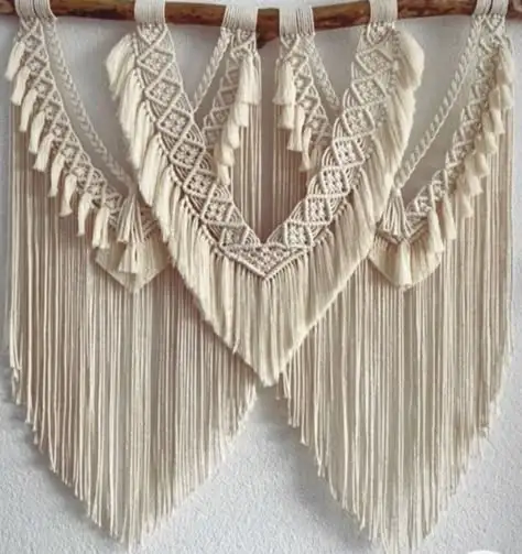 Indian Macrame Wall Hanging With Leaf Motif Handwoven Art For Bedroom And Living Room