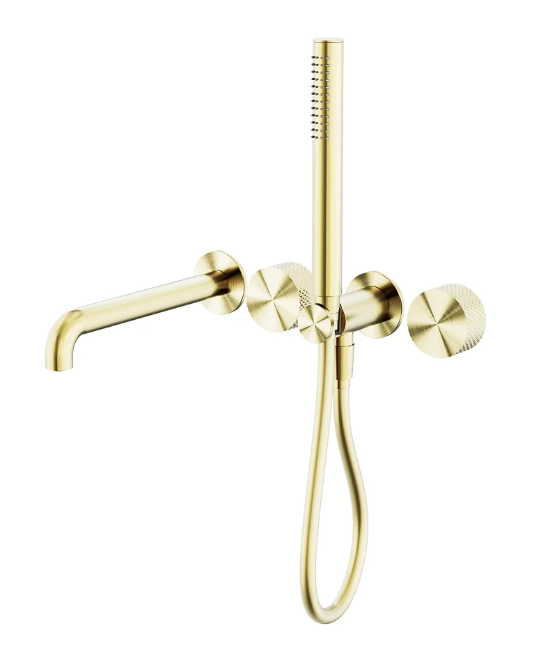 Brushed Gold Solid Brass In Wall Shower System Concealed Bathtub Mixer with Hand Shower Spout