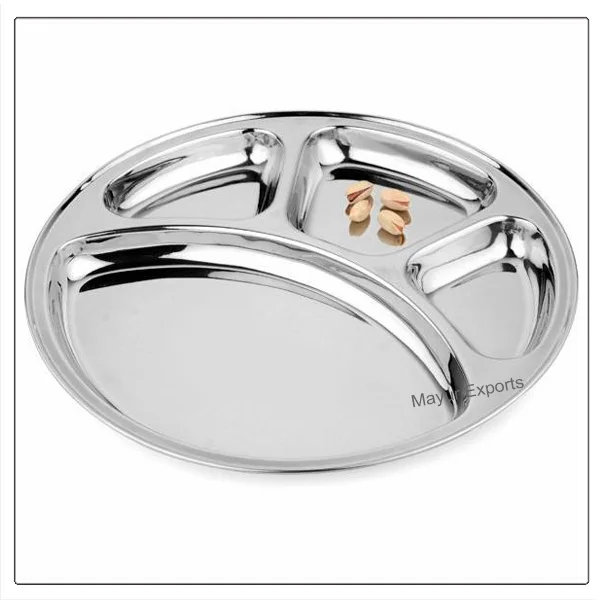 Stainless Steel Round Dinner Plate with 4 Compartments