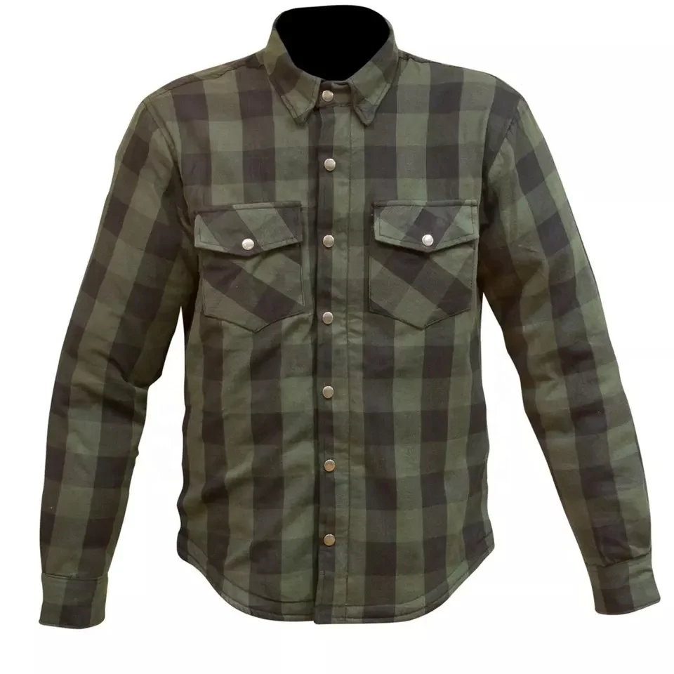 CE Approved Armor Flannel shirt Padded Motorcycle Shirt with Aramid Lining Air Vents under arms Mesh Lining Wax Cotton fabric