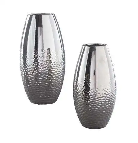 Set Of 2 Smooth And Hammered Design Flower Vase Pot For Home Decorative Use Metal Flower Vase In Wholesale Price