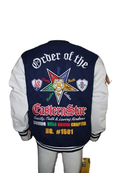 whole sale OES high quality varsity jackets wool body with leather sleeves order of the eastern star jackets