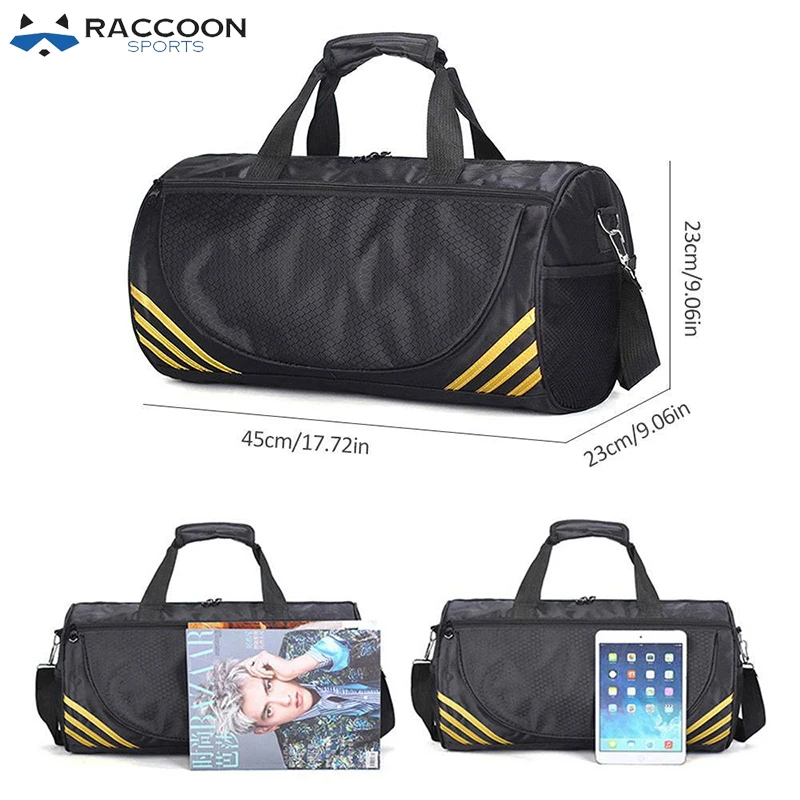 2022 Eco-friendly New Design 600D Polyester Gym Sports Travel Duffel Bags With Pockets By Raccoon Sports